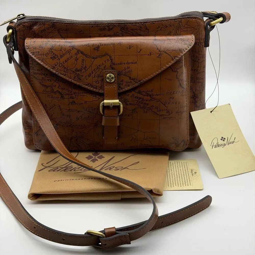 NWT Patricia Nash Avelino Leather Crossbody with Vintage Map of Print Italy